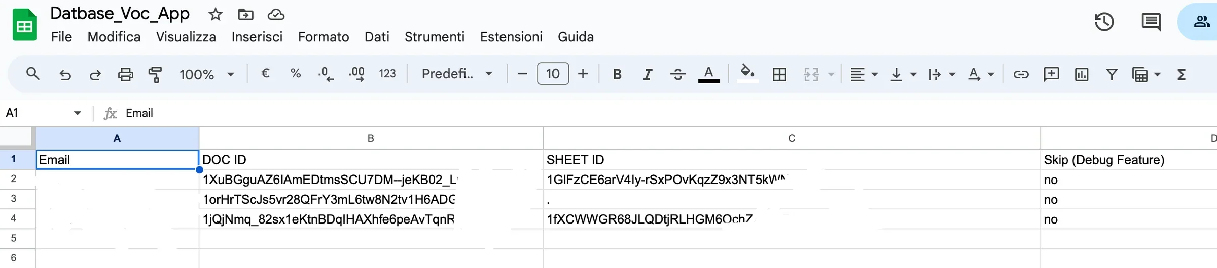 Google Sheet recipients structure